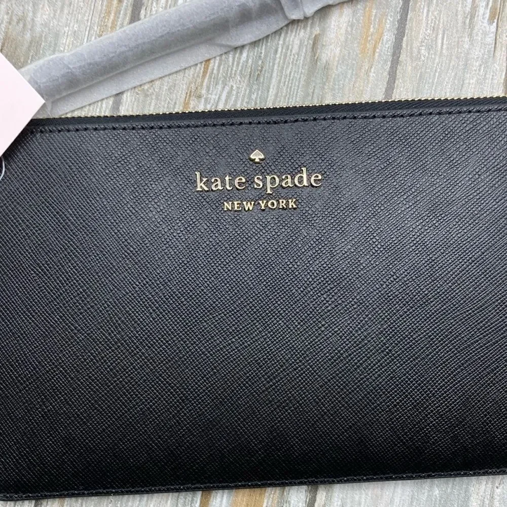 KATE SPADE Black Staci Medium L Zip Wristlet Wallet Bag Purse